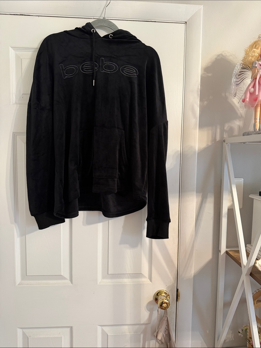 bebe Black Hooded Bomber Pullover